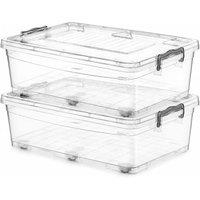 PAWNORA 2 x 30L Under Bed Storage Boxes Clear Plastic Clip