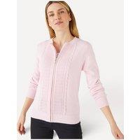 Damart Women's Zip-front cable stitch cardigan in Pink | Size: 26-28