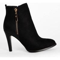 Shnoo Women's Gold Zip Stiletto Ankle Boots in Black | Size: 4