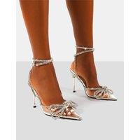 Public Desire Women's Midnight Clear Perspex Wrap Around Diamante Bow Pointed Toe High Heels | Size: 7