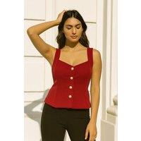 STYLEWISE Women's Button Down Peplum Top - Woven Stretch - Peplum Top in Red | Size: 8