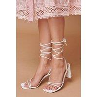 Izabel London Women's Ankle Tie Heeled Strappy Sandals in White | Size: 5-Standard Fit