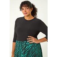 Roman Women's Curve Contrast Skirt Stretch Dress in Green | Size: 20