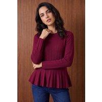 Dusk Women's Peplum Knitted Top in Burgundy | Size: Medium