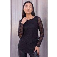 Roman Women's Lace Layered Hem Top in Black | Size: 10