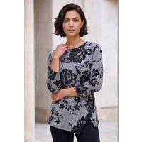 Roman Women's Floral Print Snit Scarf Tunic Top in Grey | Size: 10