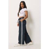 PixieGirl Women's Petite Side Stripe Wide Leg Joggers in Dark Navy | Size: 16