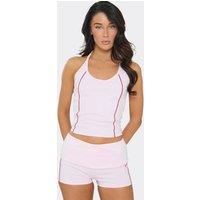 EGO Women's Strappy Halter Neck Contrast Stripe Vest in Baby Pink | Size: 6
