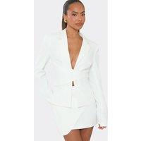 EGO Women's Long Sleeve V-neck Woven Blazer in White | Size: 6