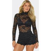 EGO Women's Long Sleeve High Neck Lace Playsuit in Black | Size: 10