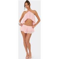 EGO Women's Frill Trim Low Rise Mini Shorts in Light Pink | Size: 10