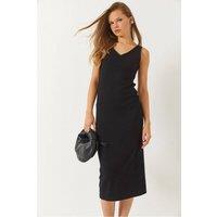 Bianco Lucci Women's V-Neck Ribbed Midi Dress in Black | Size: Small