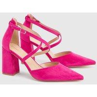 Coast Women's Wide Fit Treat Faux Suede Cross Strap Pointed Block Heel Court Shoes in Magenta | Size: 3