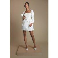 Coast Women's Petite Long Sleeve Square Neck Jacquard Mini Wedding Dress with Bow Detail in White | Size: 10
