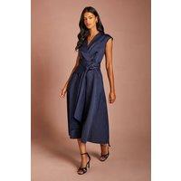 Coast Women's Petite Wrap Over Detail V Neck Sleeveless Midi Dress in Navy | Size: 16