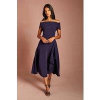 Coast Women's Petite Bardot Waterfall Crepe Midi Dress in Navy | Size: 8
