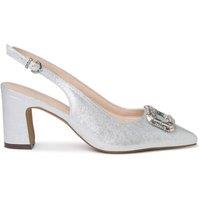 Paradox London Women's Gabriella' Wide Fit Block Heel Slingback Shoes in Silver | Size: 9E