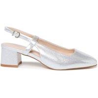 Paradox London Women's Tracy' Square Toe Block Heel Slingback Shoes in Silver | Size: 9