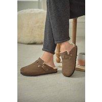 WoolOvers Women's Sheepskin Footbed Slippers in Taupe | Size: 7