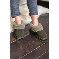 WoolOvers Women's Womens Short Sheepskin Slipper Boot in Khaki | Size: 9
