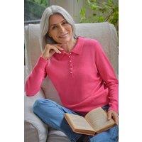 WoolOvers Women's Cashmere & Merino Knitted Polo Shirt in Pink | Size: XL