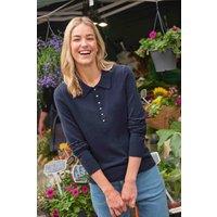 WoolOvers Women's Cashmere & Merino Knitted Polo Shirt in Dark Navy | Size: Large