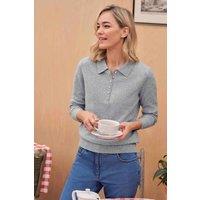 WoolOvers Women's Cashmere & Merino Knitted Polo Shirt in Light Grey | Size: Large