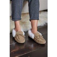 WoolOvers Women's Sheepskin Moccasin Slipper in Beige | Size: 4