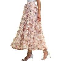 Yumi Women's Floral Ruffle Mesh Midi Skirt in Pink | Size: 10