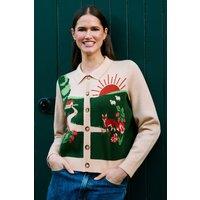 Yumi Women's Fox Scene Viscose Knitted Box Jacket in Cream | Size: Large