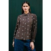 Yumi Women's Viscose Daisy Embroidered Shirt in Brown | Size: XL