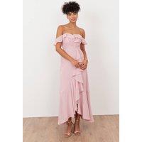 Maya Deluxe Women's Embellished Faux Wrap Bardot Midaxi Dress in Light Pink | Size: 14