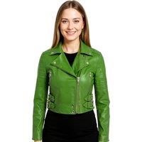 Infinity Leather Women's Cropped Brando Leather Biker Jacket-Bellville in Green | Size: 22