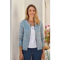 WoolOvers Women's Textured Yarn Zip Cardigan in Mid Blue | Size: 2XL