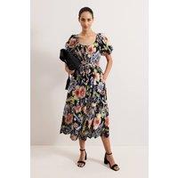Phase Eight Women's Asa Floral Tie Neck Dress in Black | Size: 14