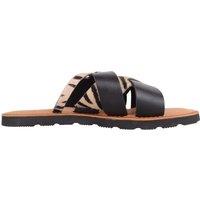 ABSOLUTE FOOTWEAR Women's Genuine Leather Animal Print Slip On Mule Sandals Sliders in Black | Size: 7