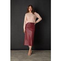 Izabel London Women's Faux Leather High Waist Midi Skirt in Burgundy | Size: 18