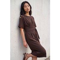 Roman Women's Petite Tie Waist Dress in Chocolate | Size: 16