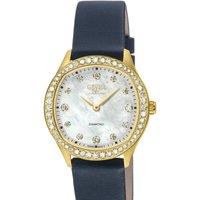 Gevril Women's Morcote Swiss Diamond Watch White MOP Blue Handmade Italian Leather
