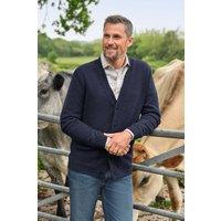 WoolOvers Men's 100% Wool V Neck Cardigan in Mid Navy | Size: Small
