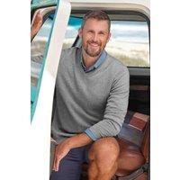 WoolOvers Men's Cashmere & Merino Classic V Neck Knitted Jumper in Light Grey | Size: Small