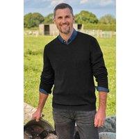 WoolOvers Men's Cashmere & Merino Classic V Neck Knitted Jumper in Black | Size: 3XL