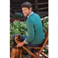 WoolOvers Men's Cashmere & Merino Classic V Neck Knitted Jumper in Green | Size: 2XL