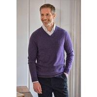 WoolOvers Men's Cashmere & Merino Classic V Neck Knitted Jumper in Purple | Size: 2XL