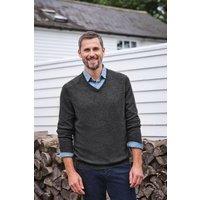 WoolOvers Men's Cashmere & Merino Classic V Neck Knitted Jumper in Grey | Size: Medium