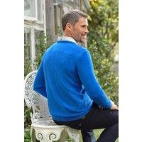 WoolOvers Men's Cashmere & Merino Classic V Neck Knitted Jumper in Bright Blue | Size: Small