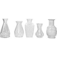 Living and Home Pack of 5 Small Vintage Glass Bud Vase Set in Clear