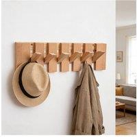Living and Home Wall-Mounted Solid Wood Coat Rack with 6 Flip-Down Hooks in Natural