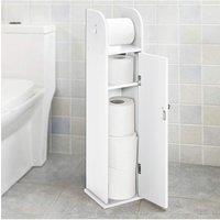 Living and Home White Wooden Freestanding Toilet Roll Holder&Bathroom Storage Cupboard