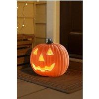 Living and Home 20x18cm Halloween LED Hollow Round Pumpkin Plastic Lanter for Tabletop & Porch Decoration, Battery Operated in Orange | Size: 20x18 cm